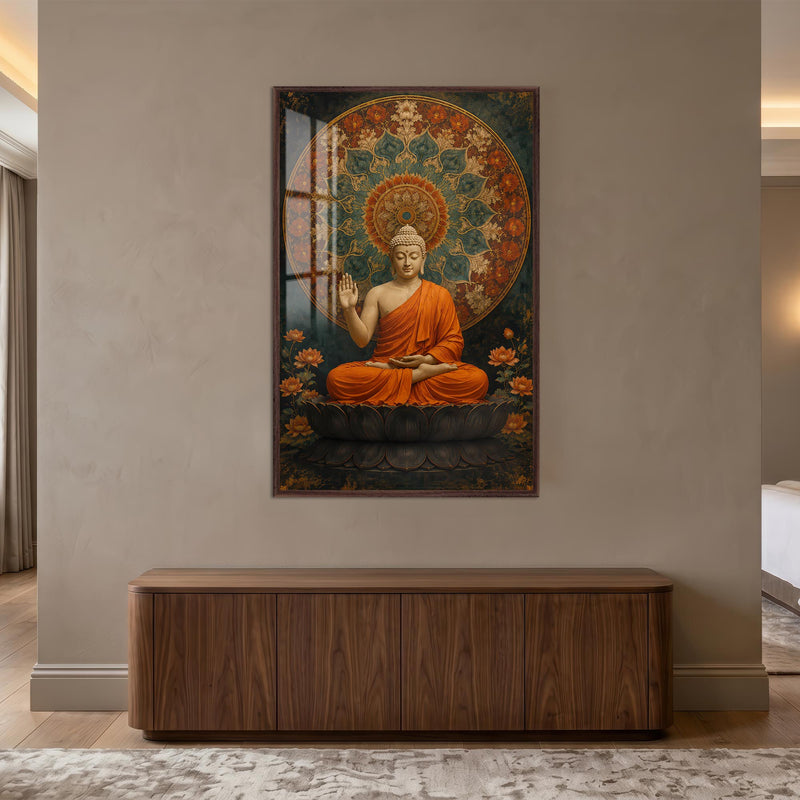 Buddha Mandala Serenity with walnut frame