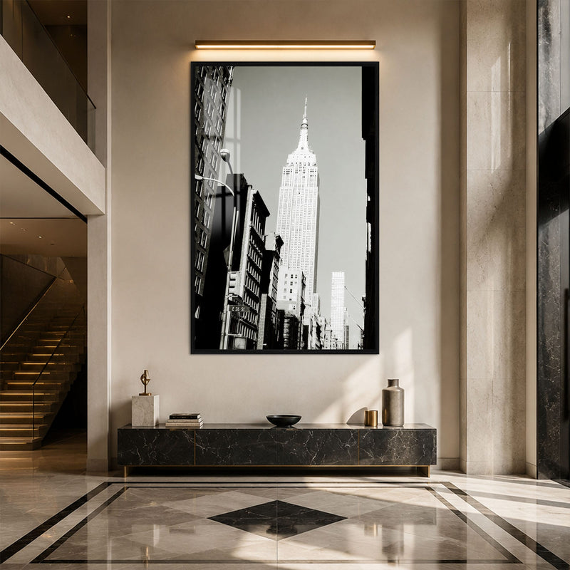 Artronauts Glass Print 12x18 cm | 4.7"x7.1" / Black Empire State Monochrome Glass Wall Art