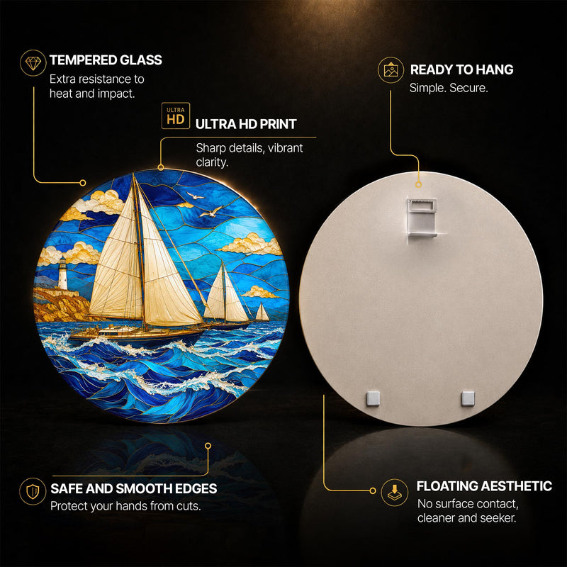 Golden Sails — tempered glass, ultra HD print, ready to hang