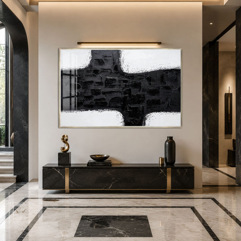 Artronauts Glass Print 18x12 cm | 7.1"x4.7" / Silver Monochrome Cross Abstraction Glass Wall Art