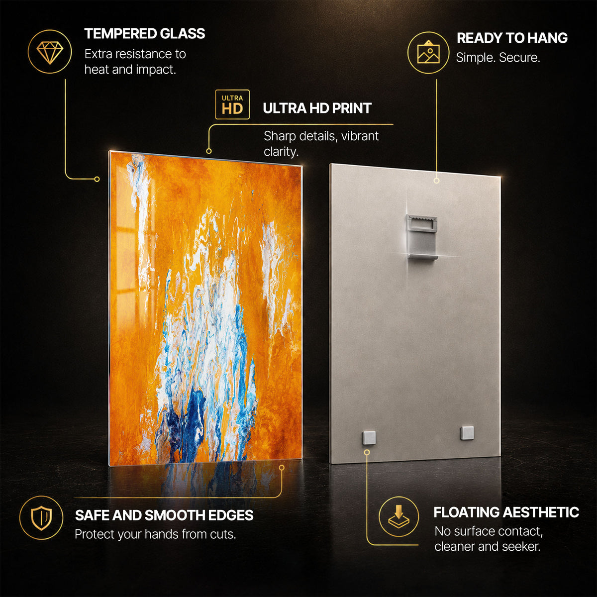 Amber Ice — tempered glass, ultra HD print, ready to hang