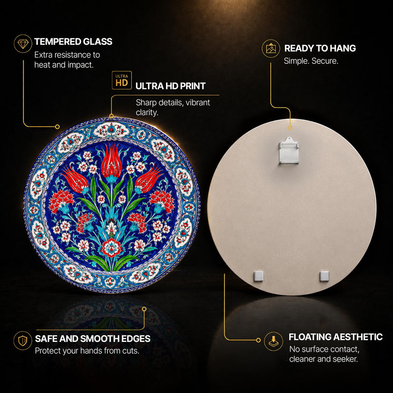 Ottoman Tulip Garden — tempered glass, ultra HD print, ready to hang