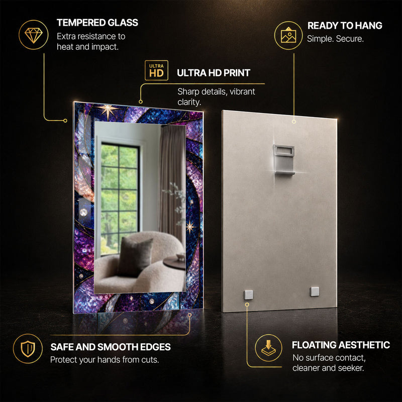 Celestial Jewel Mosaic — tempered glass, ultra HD print, ready to hang