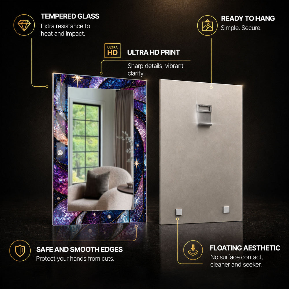 Celestial Jewel Mosaic — tempered glass, ultra HD print, ready to hang