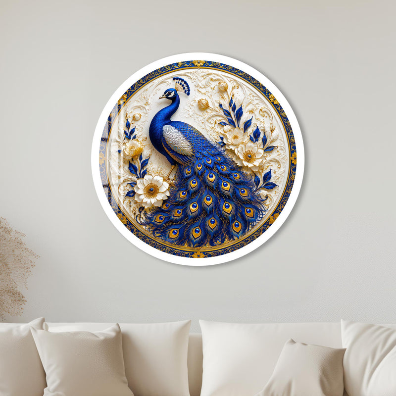 Ivory Sapphire Peacock with white frame