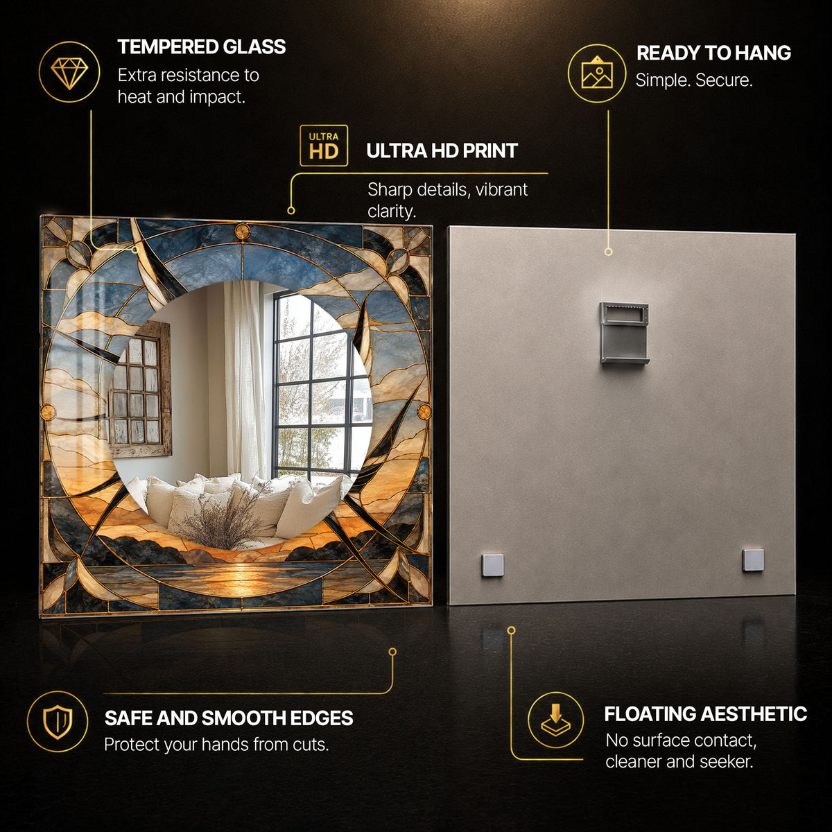Gilded Twilight — tempered glass, ultra HD print, ready to hang