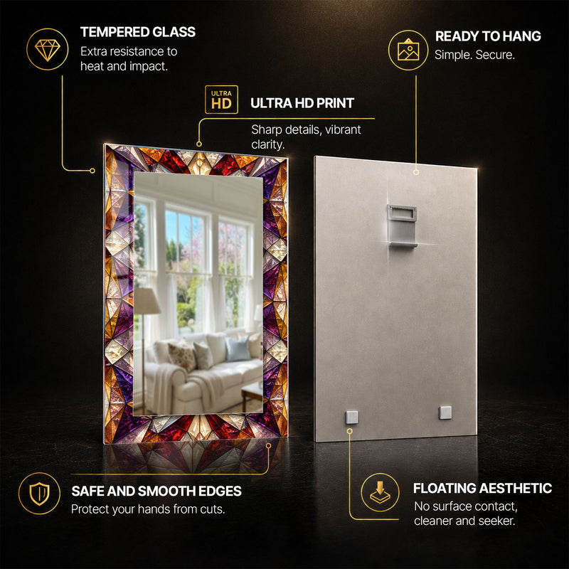 Prismatic Jewel Mosaic — tempered glass, ultra HD print, ready to hang