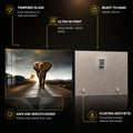 Elephant on the Open Road — tempered glass, ultra HD print, ready to hang