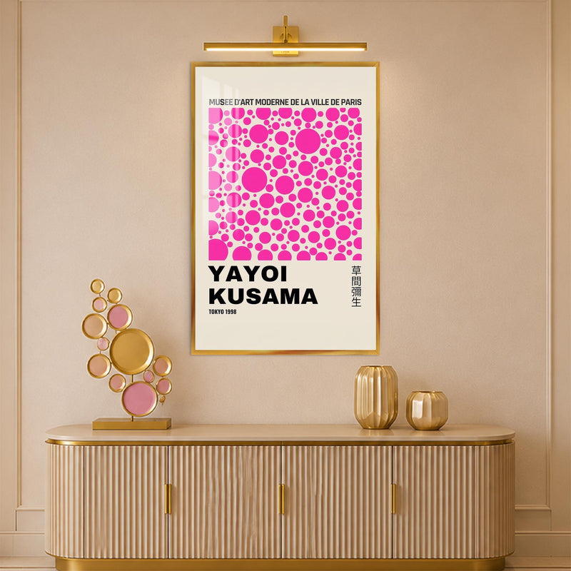 Kusama Pink Dots with gold frame