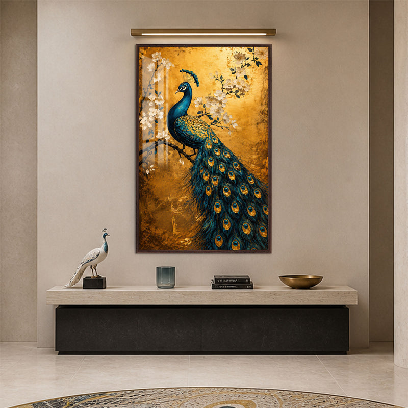 Golden Peacock Garden with walnut frame