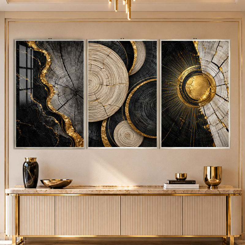 Golden Tree Ring with silver frame