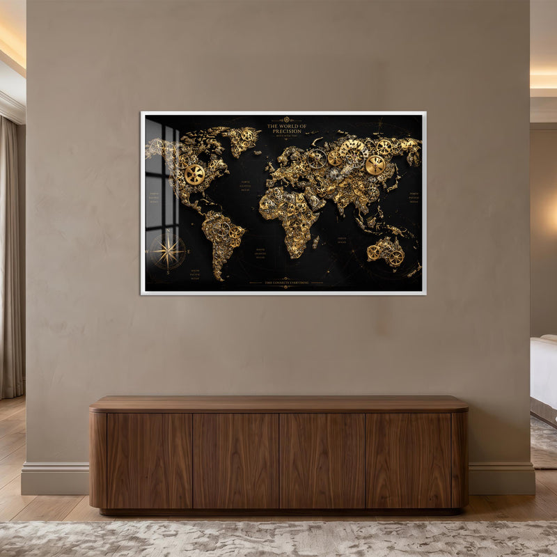 Clockwork World Map with white frame