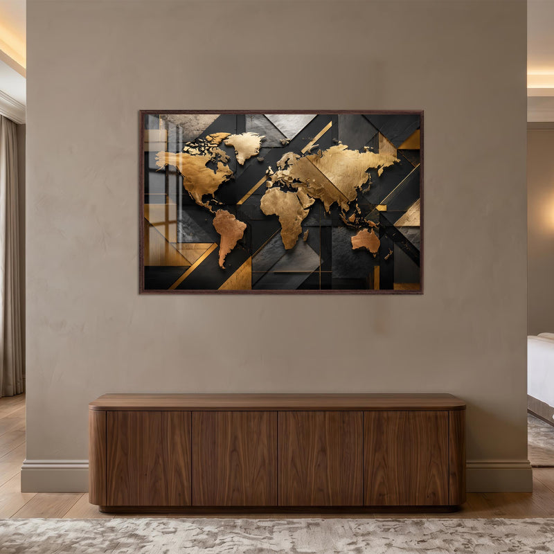 Gilded World Atlas with walnut frame
