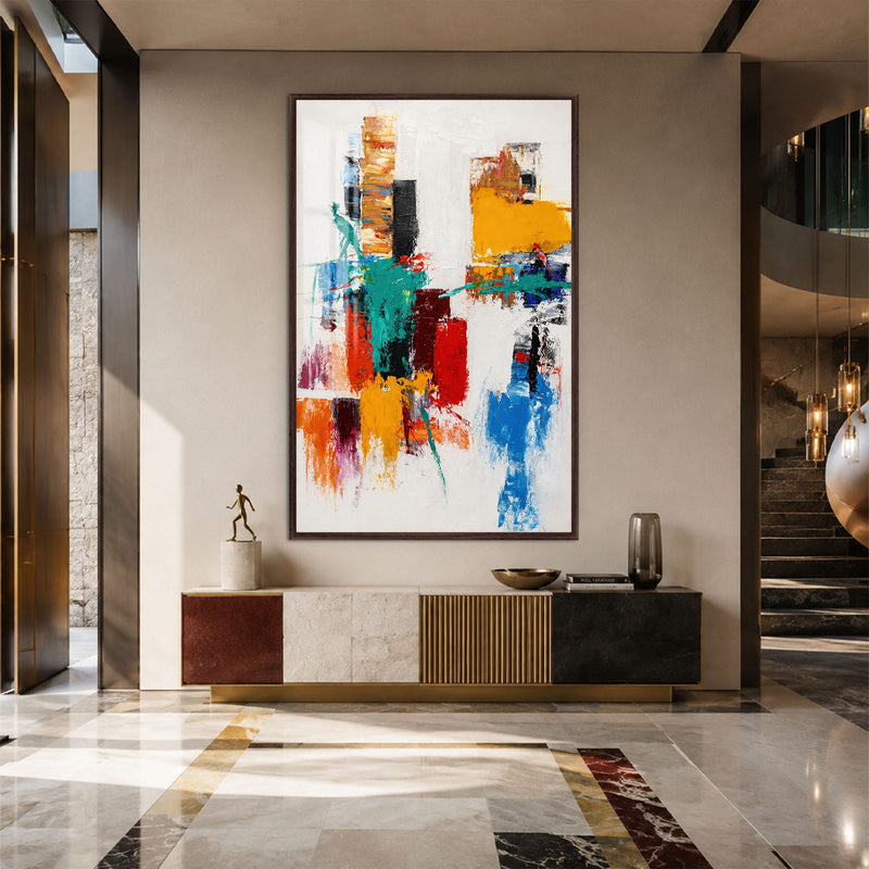 Artronauts Glass Print 12x18 cm | 4.7"x7.1" / Walnut Chromatic City Blocks Glass Wall Art