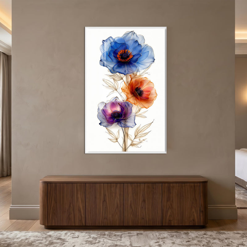 Chromatic Poppy Trio with white frame
