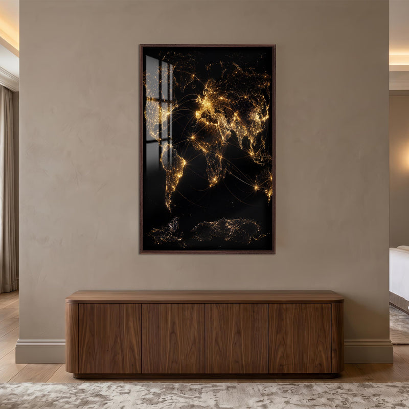 Golden World Connections with walnut frame