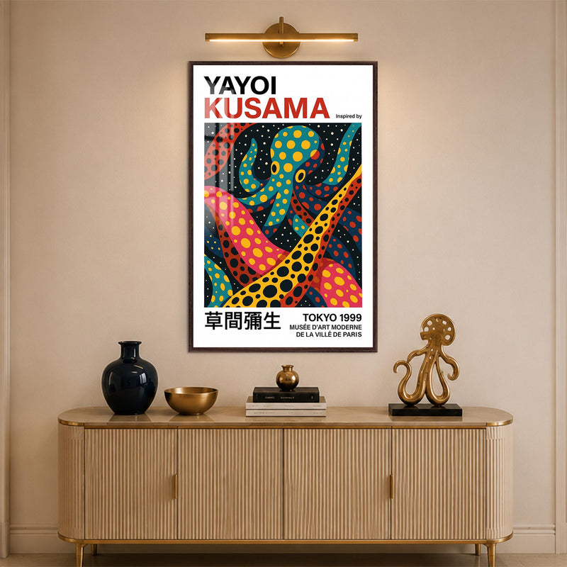 Polka Dot Octopus with walnut frame