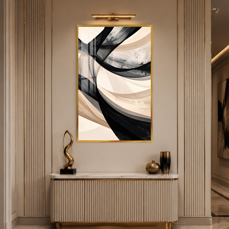 Monochrome Flowing Ribbons with gold frame