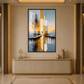 Golden Abstract Waterfront with black frame