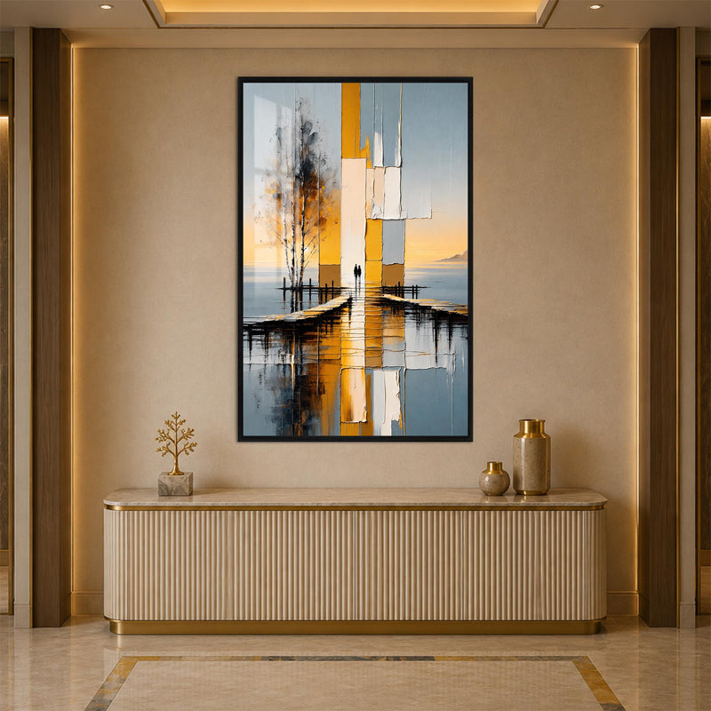 Golden Abstract Waterfront with black frame