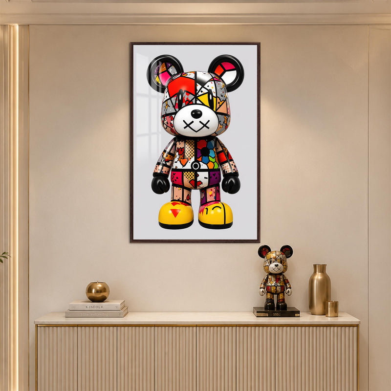 Pop Art Toy Bear with walnut frame