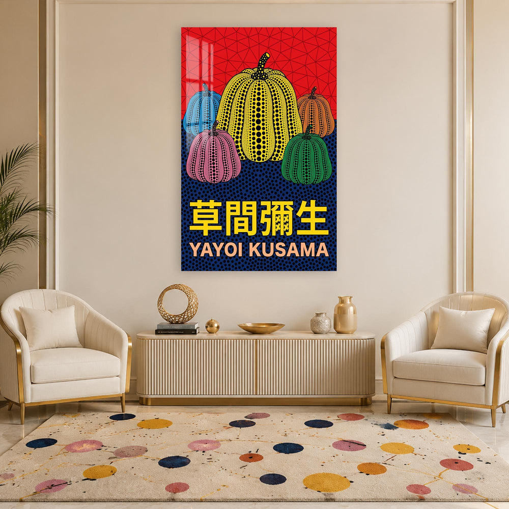 Artronauts Glass Print Kusama Pop Pumpkins Vertical Glass Wall Art