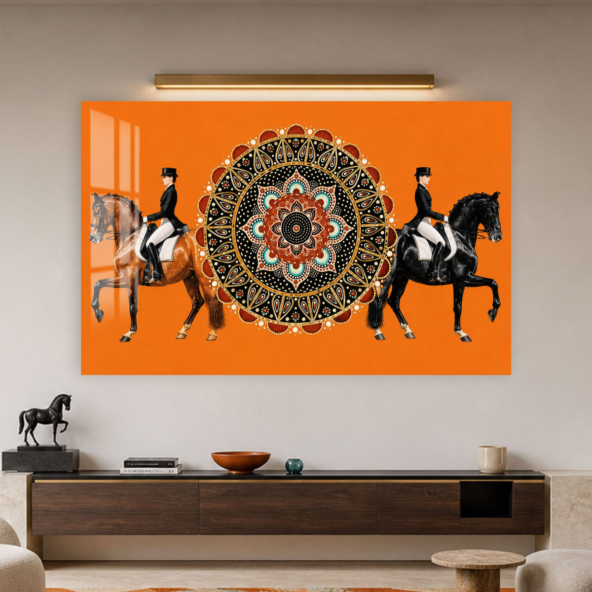 Mandala Equestrian Pair in a modern room