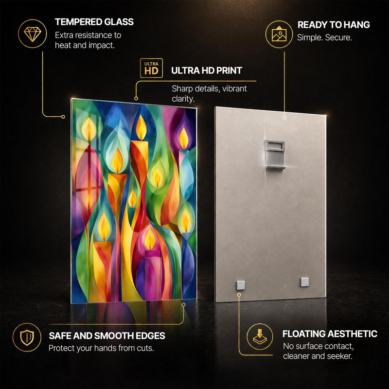Radiant Candle Mosaic — tempered glass, ultra HD print, ready to hang
