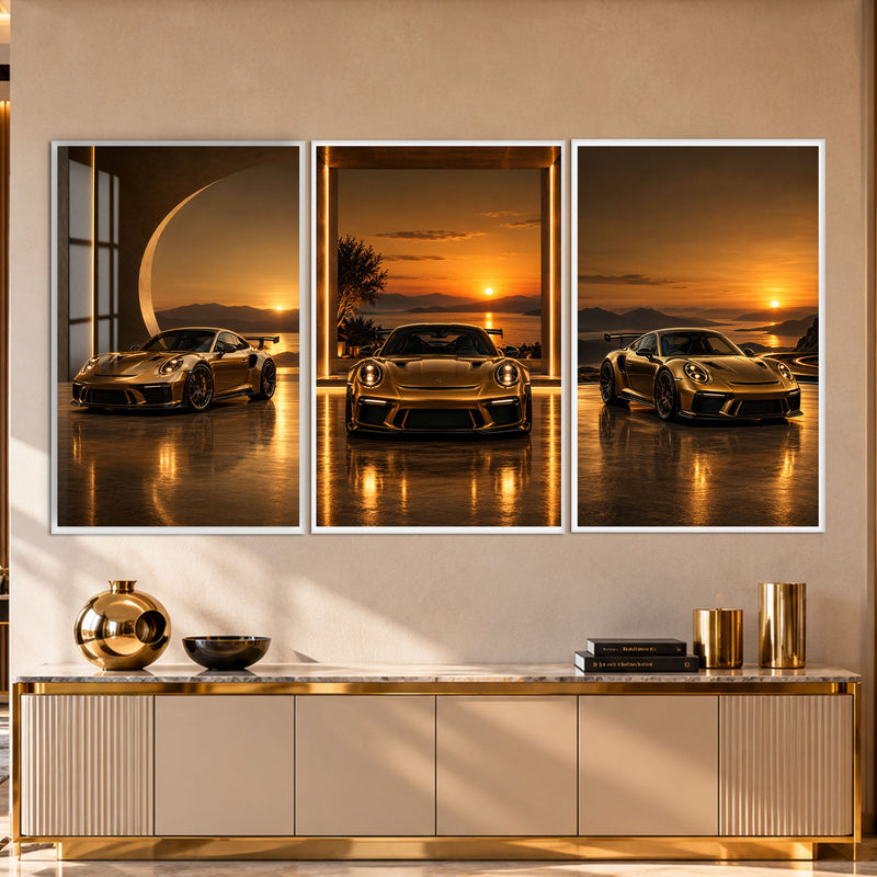 Golden Sunset Sports Cars with white frame