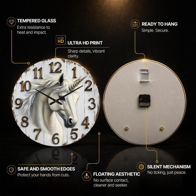 Rustic White Unicorn — tempered glass, ultra HD print, ready to hang