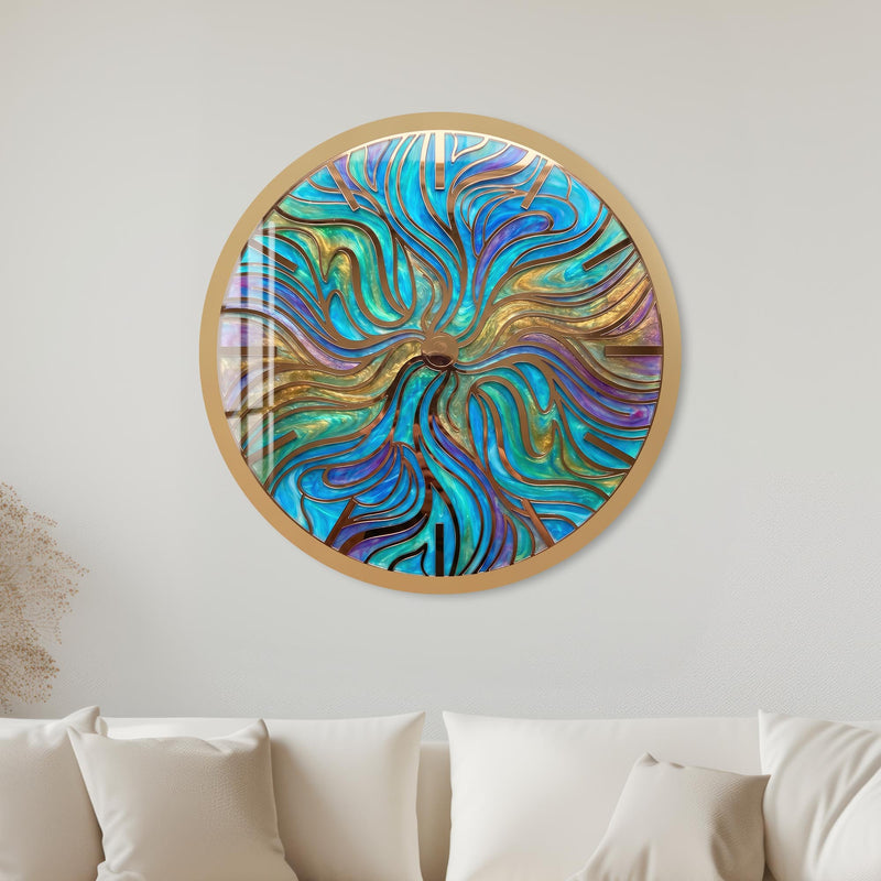 Stained Glass Radial Swirl with gold frame