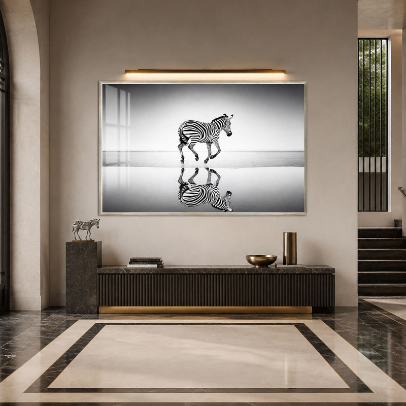 Reflecting Running Zebra with silver frame