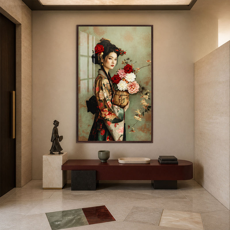 Rose Kimono with walnut frame