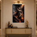 Fiery Lady Justice with white frame