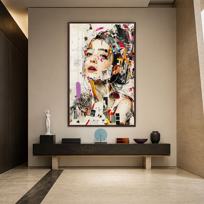 Fragmented Fashion Muse with walnut frame