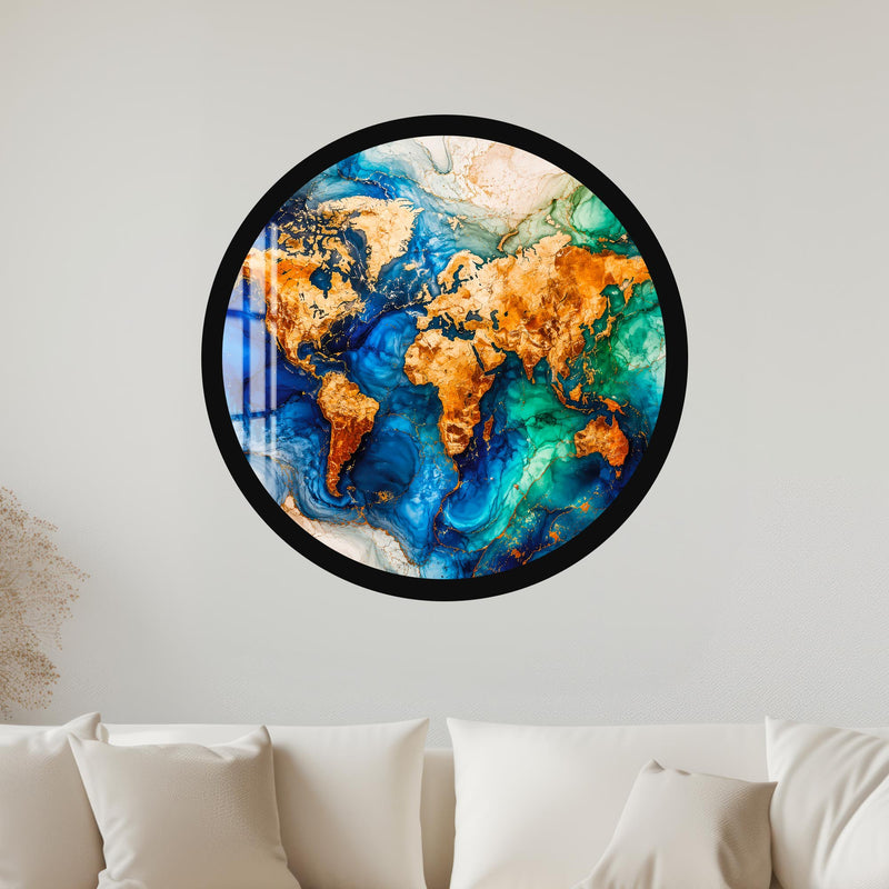 Gilded World Map with black frame