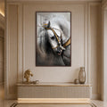 Jeweled White Horse with walnut frame