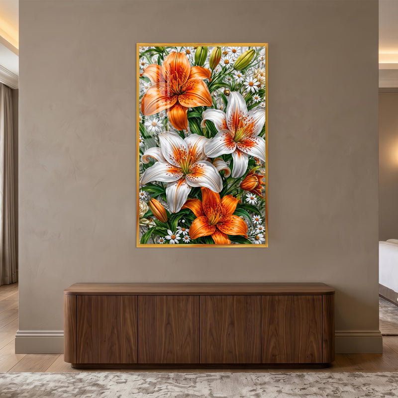 Radiant Lily Garden with gold frame