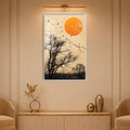 Artronauts Glass Print 12x18 cm | 4.7"x7.1" / White Birds Across Orange Sun Glass Wall Art