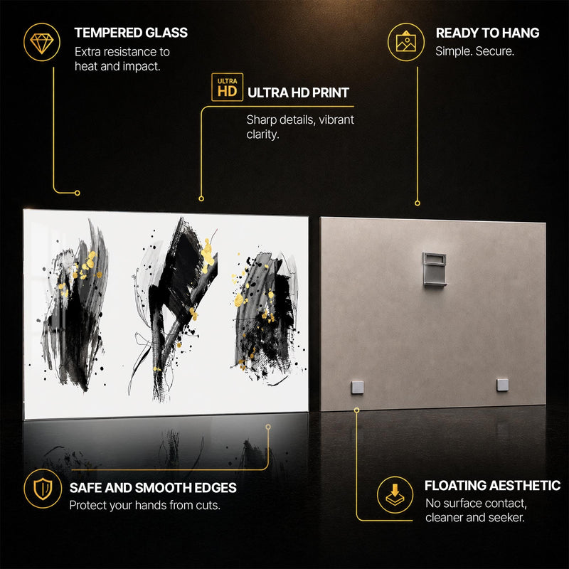 Artronauts Glass Print Ink and Gold Strokes Glass Wall Art