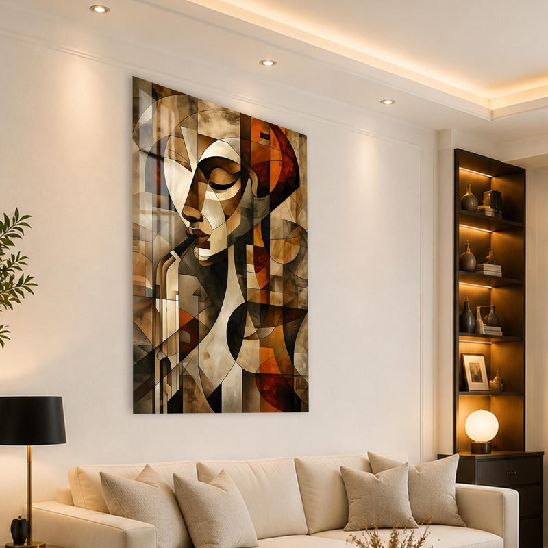 Artronauts Glass Print Geometric Saxophone Player Glass Wall Art