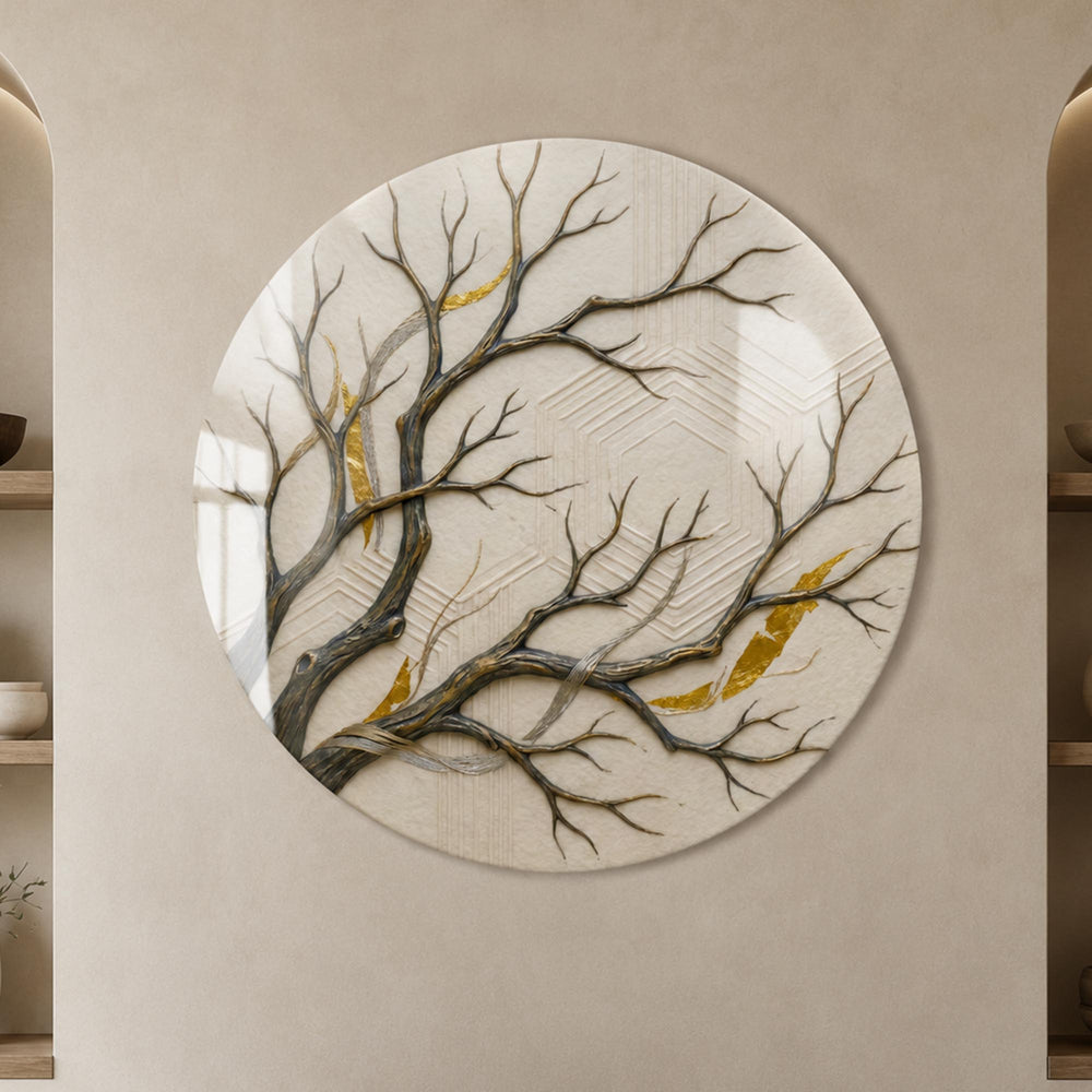 Golden Branches — tempered glass, ultra HD print, ready to hang