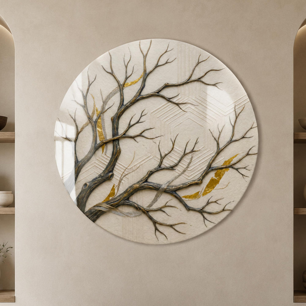 Golden Branches — tempered glass, ultra HD print, ready to hang
