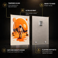 Orange Planet Explorer — tempered glass, ultra HD print, ready to hang