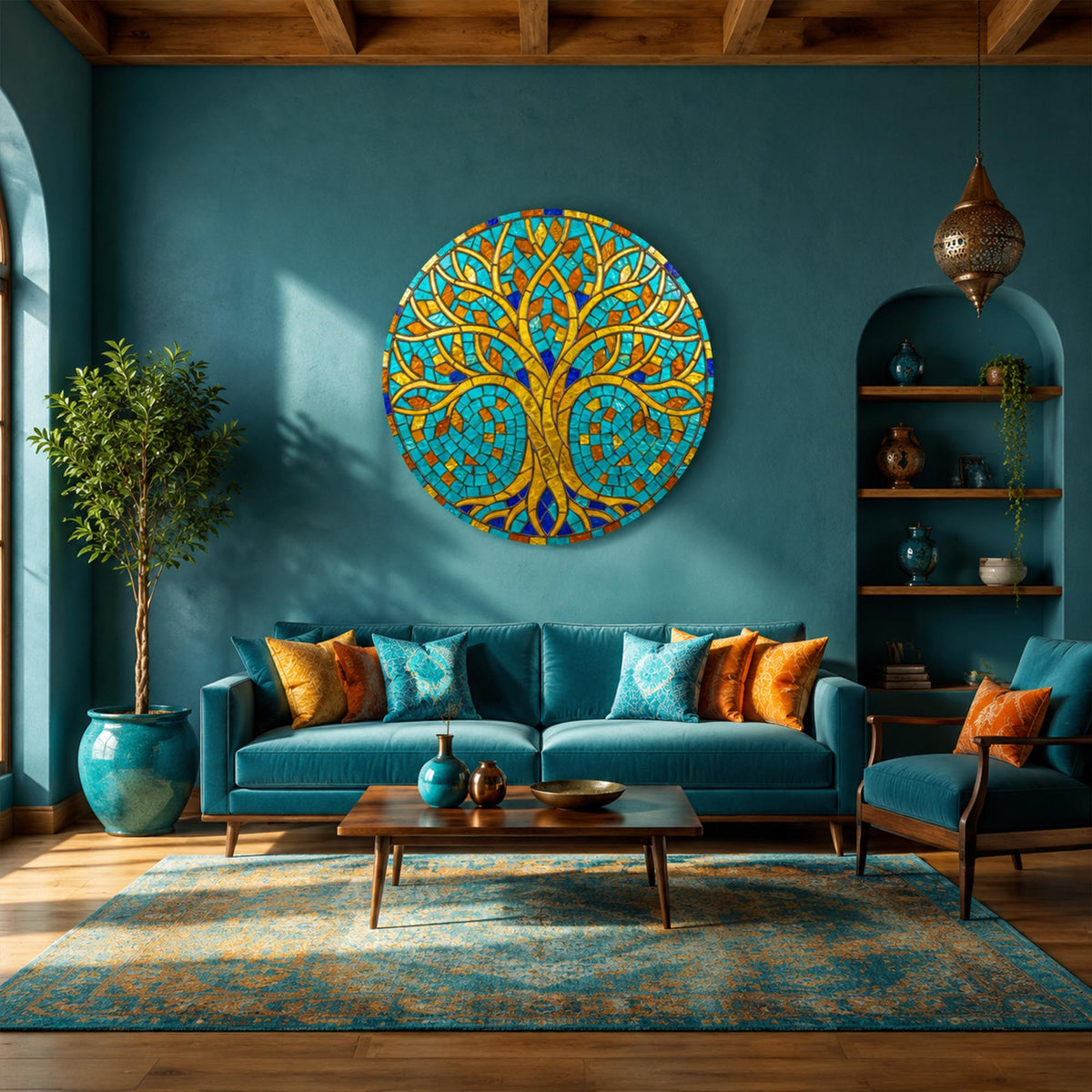 Turquoise Mosaic Tree in a modern room