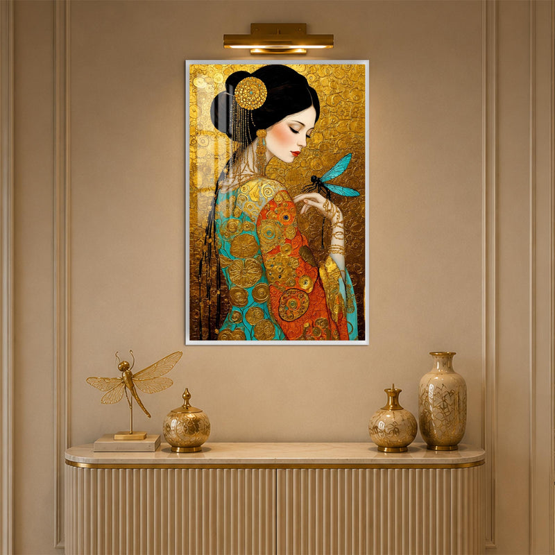 Golden Dragonfly Muse with white frame