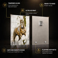 Wild Golden Horse — tempered glass, ultra HD print, ready to hang