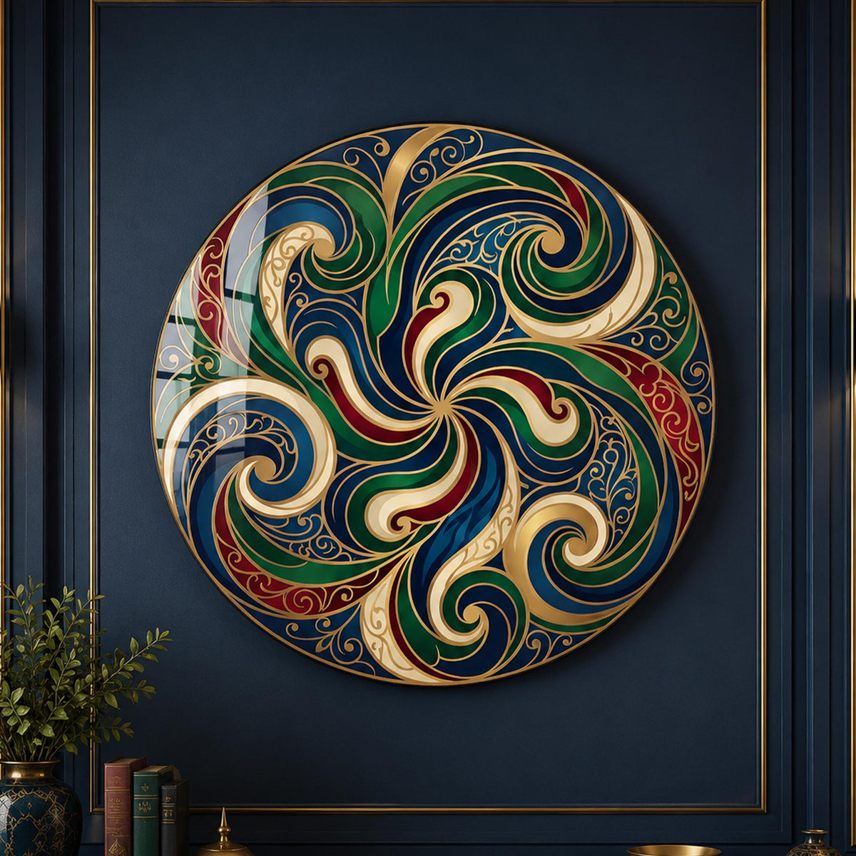 Emerald Arabesque Swirl — tempered glass, ultra HD print, ready to hang
