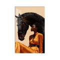 Woman Beside Black Horse product shot on white background