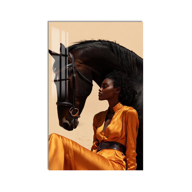 Woman Beside Black Horse product shot on white background